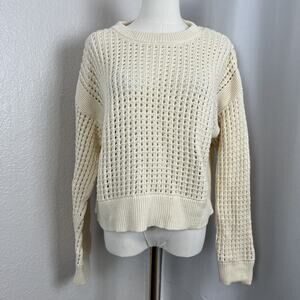 Old Navy Sweater Womens Medium Cream Crochet Knit Coastal Minimal Resort Layers